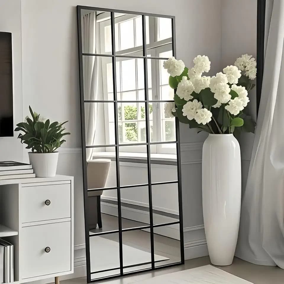 Dewfig Windowpane Full Length Mirror, 65"x 24" Floor Standing Mirror, Black