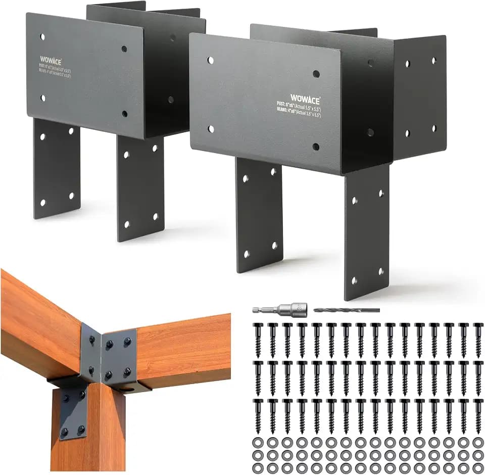 2 Pack 4x6 (Actual 3.5"x5.5") Heavy Duty Stainless Steel Pergola Brackets - Corner Post to Beam Connector for Gazebos, Patio Decks, Porches - Wood Post Cap Tie Bracket (Dark Gray)