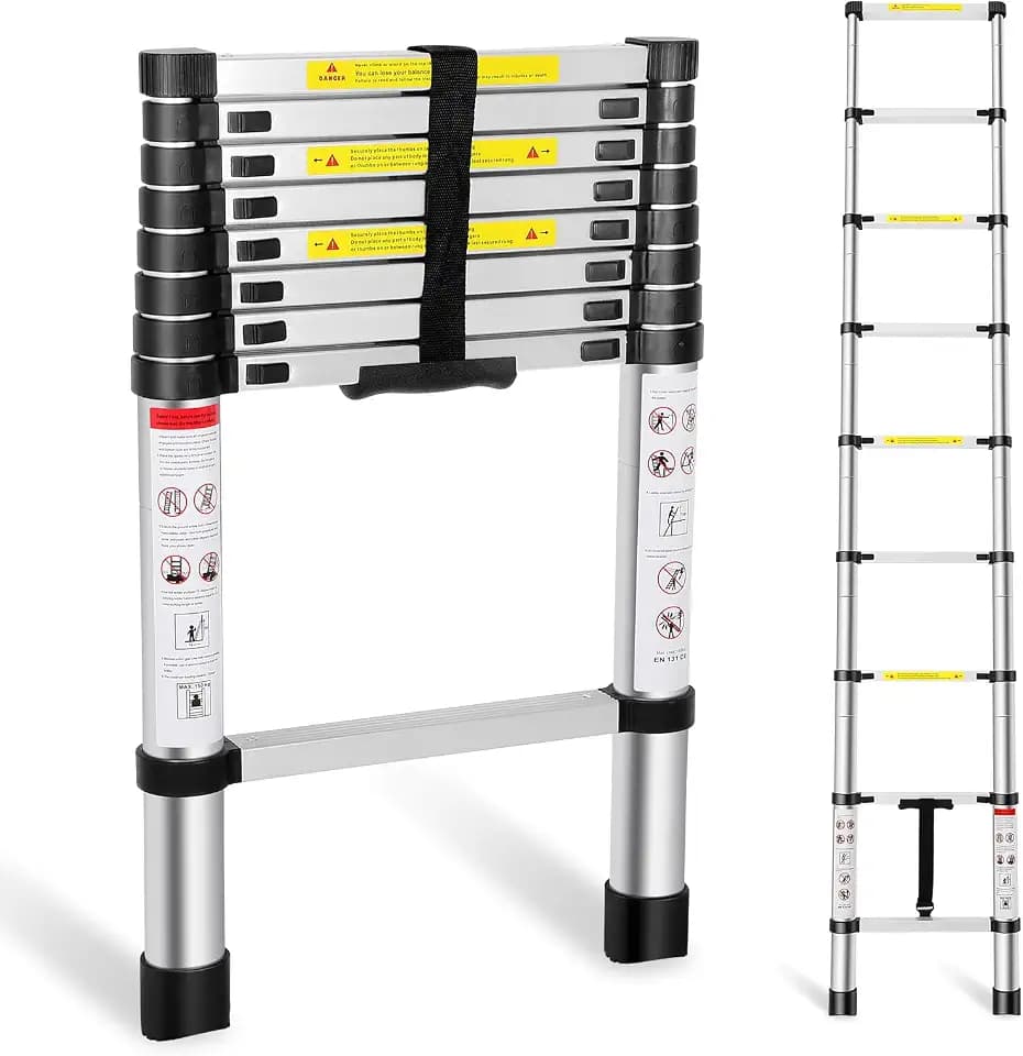 FAHKNS Telescoping Ladder,8.5 FT Aluminum Extension Ladder, Heavy Duty 330lbs Max Capacity,Folding Compact Portable Anti-Slip Ladder for Loft, Home,RV or Outdoor Work
