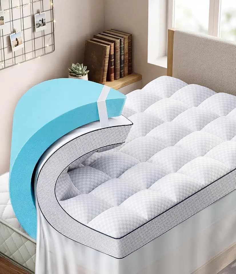 Twin XL 4 Inch Dual Layer Memory Foam Mattress Topper,Cooling Gel Pad