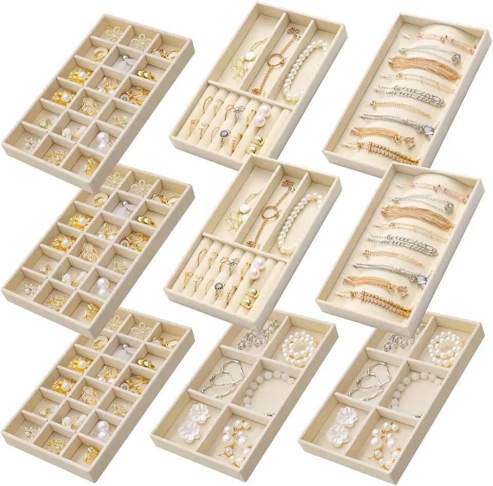 SPAKOWN Jewelry Trays Organizer for Drawer 9 Set of Small Jewelry Display