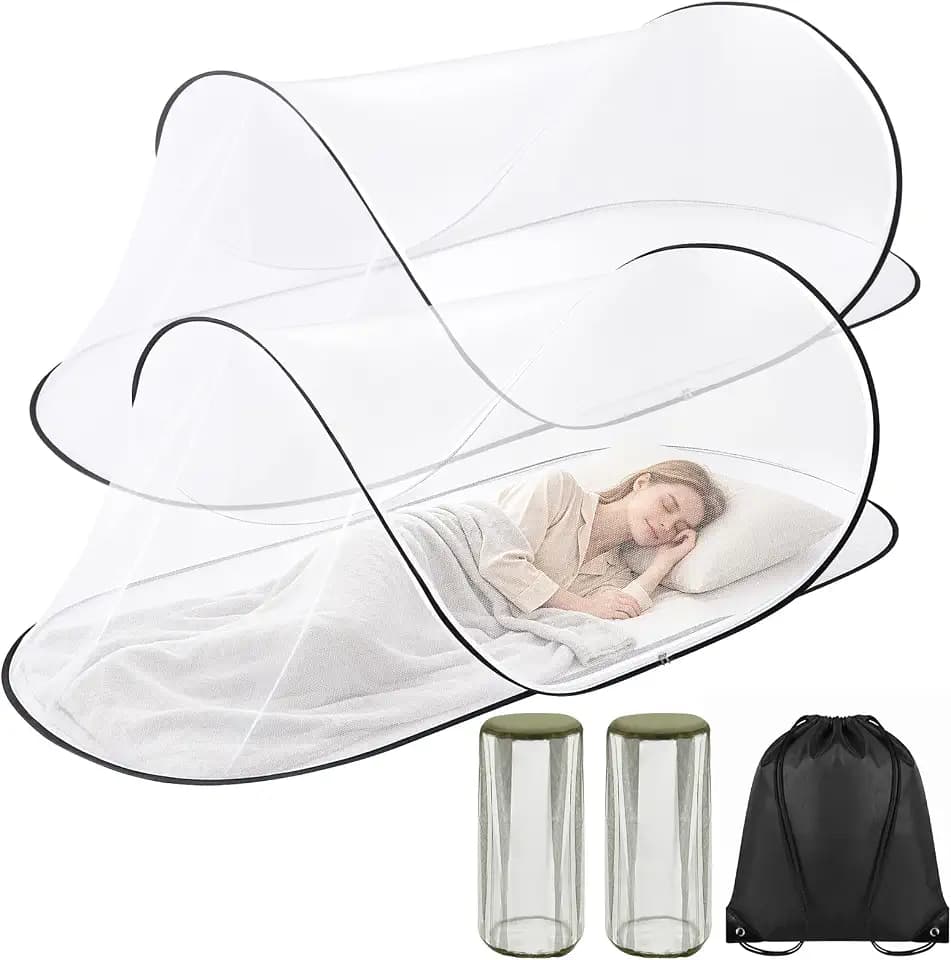 2 Pcs Black Pop Up Mosquito Net for Bed with Drawstring Bag Mosquito Head Net, 78 x 31 x 22 Inch Portable Foldable Mosquito Tent with Double Zipper, Mesh Bed Net for Camping Travel