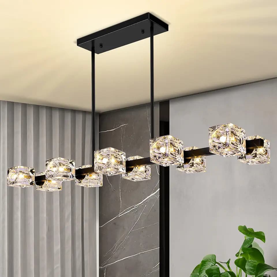 GoBright Modern 10-Light Chandelier Light Fixture with Crystal Cube Shade