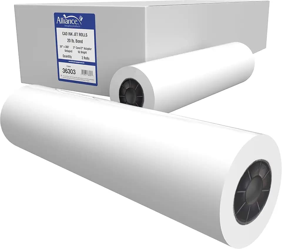 Alliance Wide Format Paper CAD Bond Rolls (20lb | 2 Rolls, 36 In x 300 Ft | 3" Core)