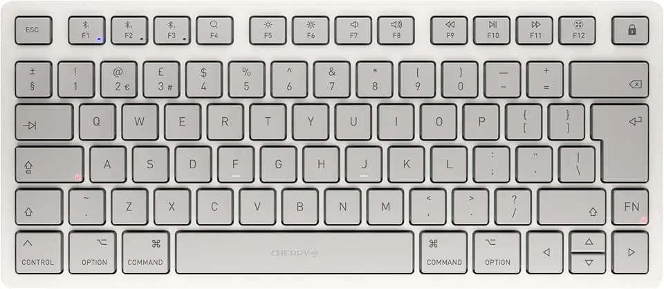 CHERRY KW 7100 MINI BT for MAC, Kompakte Mac-Tastatur mit 3 Bluetooth-Kanälen, UK-Layout (QWERTY), Kabelloses Multi-Device-Keyboard, Moonlight White