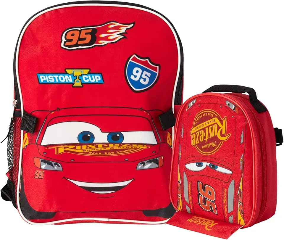 Fast Forward Cars Lightning McQueen 14" 3D Kids Backpack and Lunch Bag Set