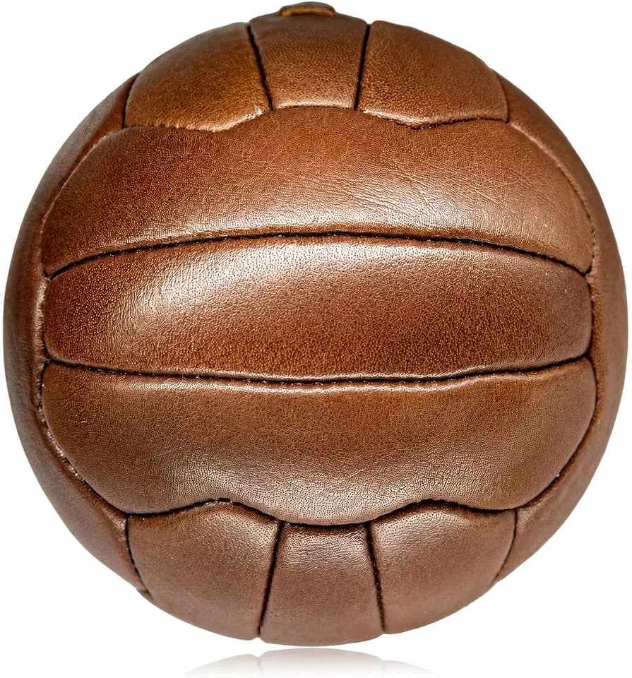 Vintage 18 Panel Leder Fußball Größe 5 - Handgenähter Echtleder-Retro-Fußball - Klassischer brauner Heritage-Fußball - Traditionelles Fußballgeschenk für Sammler & Fußballfans