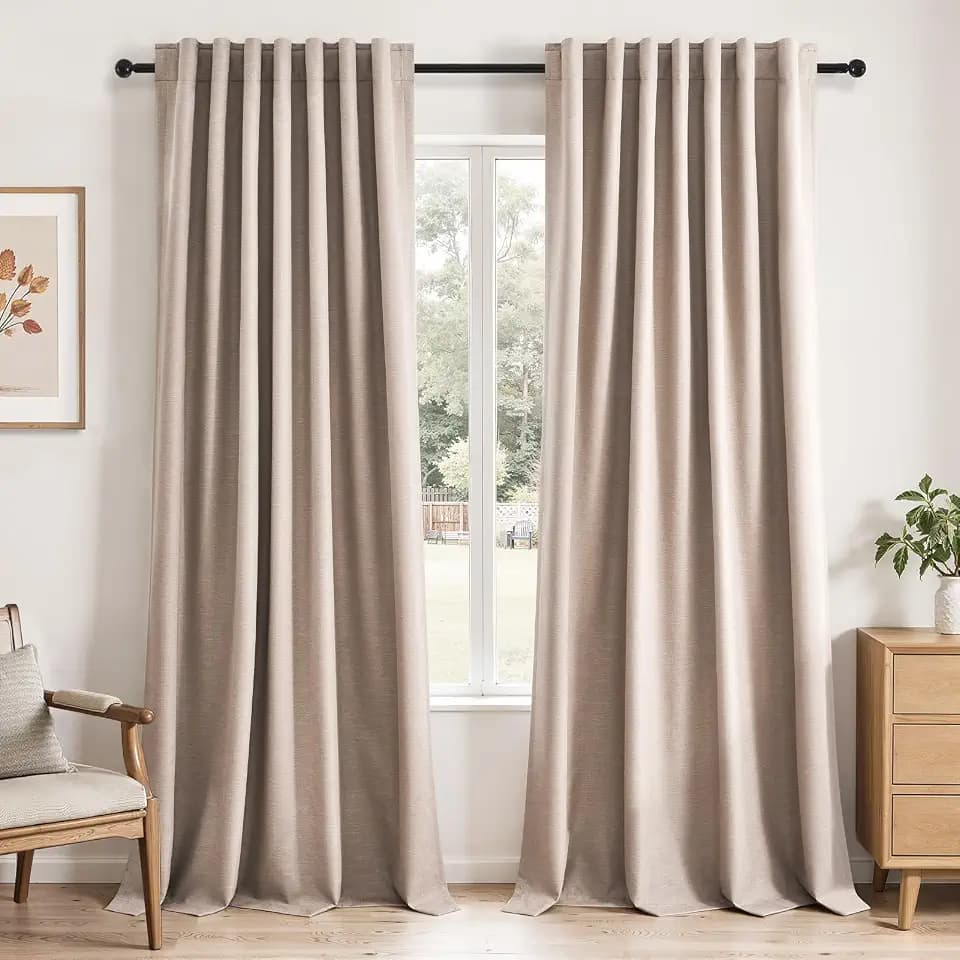Natural Beige 95 inch bedroom living room curtains 2 Panels 100% Blackout Linen texture Curtain Drapes with Back Tab Rod Pocket Room darkening Thermal Insulated Curtains for Dining Sliding door 52x95