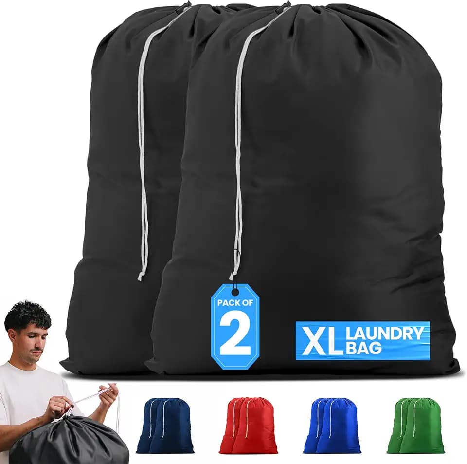 Handy Laundry Bags Nylon Extra Large - Heavy Duty - 2-Pack, Black
