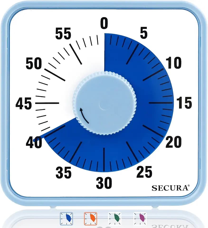 Secura 60-Minute Visual Countdown Timer, 7.5-Inch Oversize Classroom Visual Timer for Kids and Adults, Durable Mechanical Kitchen Timer Clock with Magnetic Backing (Navy Blue)