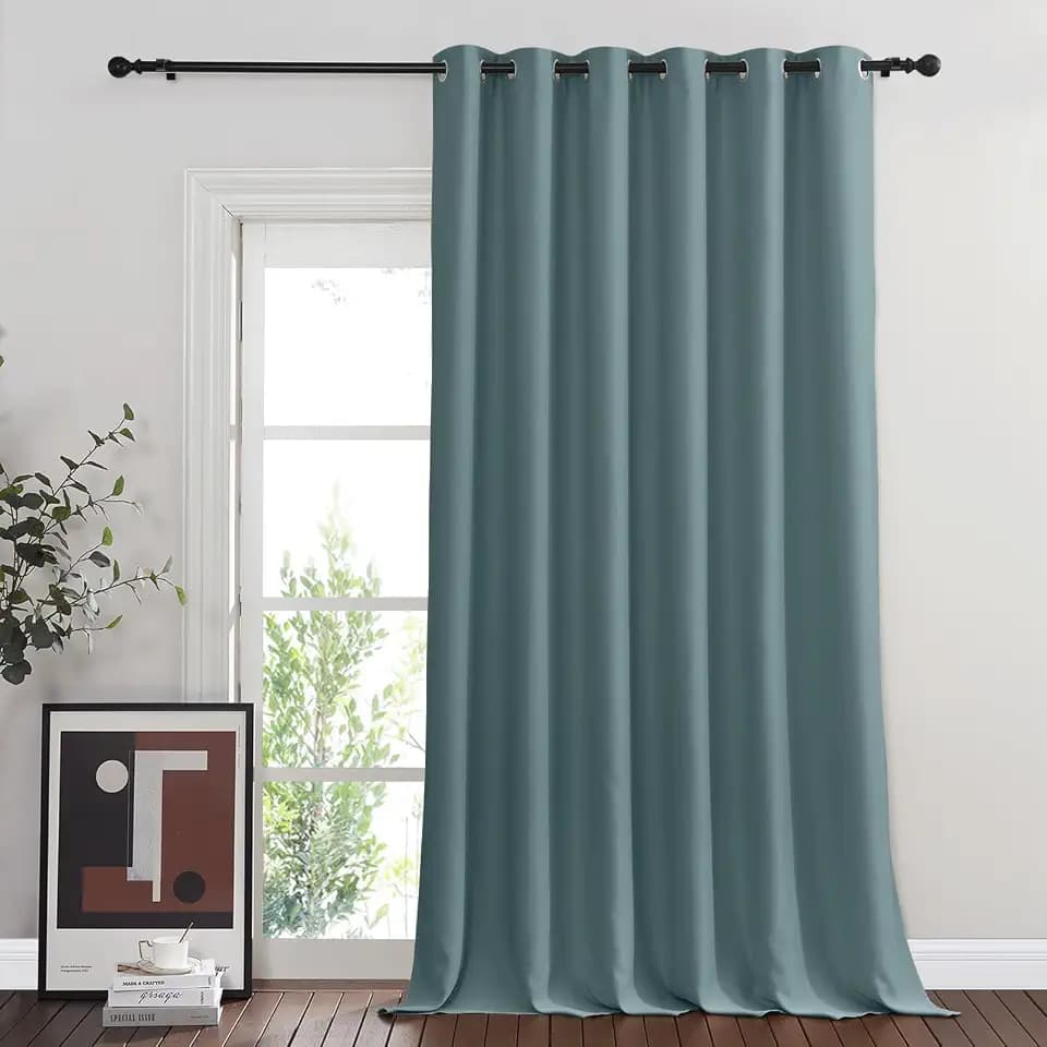 NICETOWN Blackout Sliding Door Curtain 95 inches Long, Grommet Thermal Curtain Room Darkening Window Treatment Sound Reducing Drape for Bedroom (Greyish Blue, W80 x L95, 1 Panel)