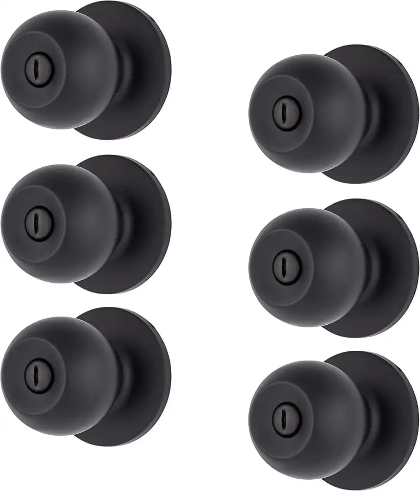 BRINKS Transitional Privacy Door Knob - Matte Black Exterior Door Lock Set, Seamlessly Blends with Interior Décor, 6 Pack
