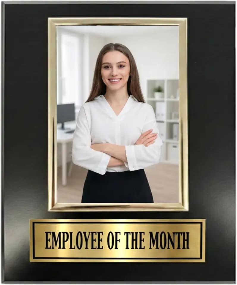 Trophy Hut Employee of The Month Award Plaque and Bonus Magnet! 8x10 Picture Plaque Holds a 4x6 Photo. Employee Appreciation Award. Black Matte Finish