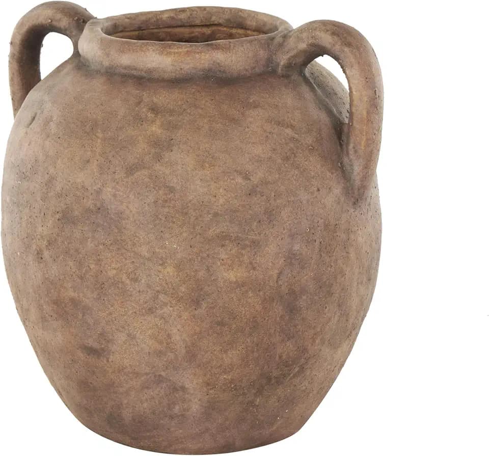 Deco 79 Ceramic Decorative Vase Antique Style Textured Centerpiece Vases with Handles, Flower Vases for Home Decoration 10" x 9" x 10", Copper