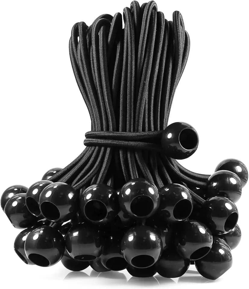 50 Pcs Ball Bungee Cords 6 Inch Black Heavy Duty Outdoor for Tarp Tie Downs