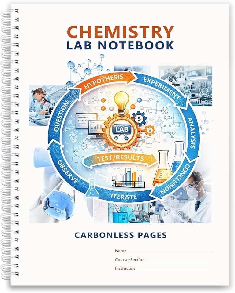 Carbonless Chemistry Lab Notebook, 50 Sets Duplicate Pages, 8.5 x 11 Inches