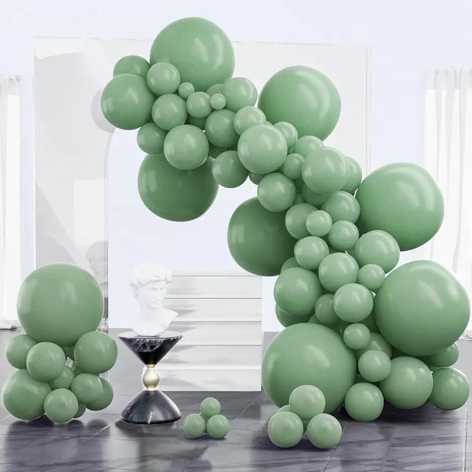 PartyWoo Sage Green Balloons 100pcs Olive Eucalyptus Dusty Green Boho Color