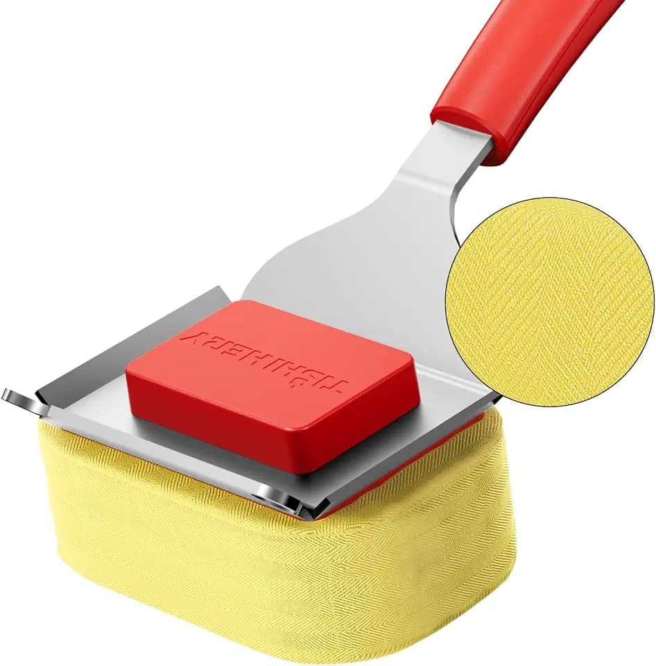Bristle-Free Grill Brush with Heat-Resistant Kevlar Fiber Head, Red