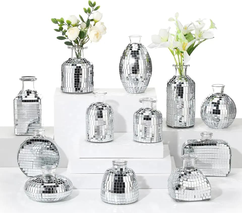 12 Pcs Mini Mirror Disco Ball Vases Bulk
