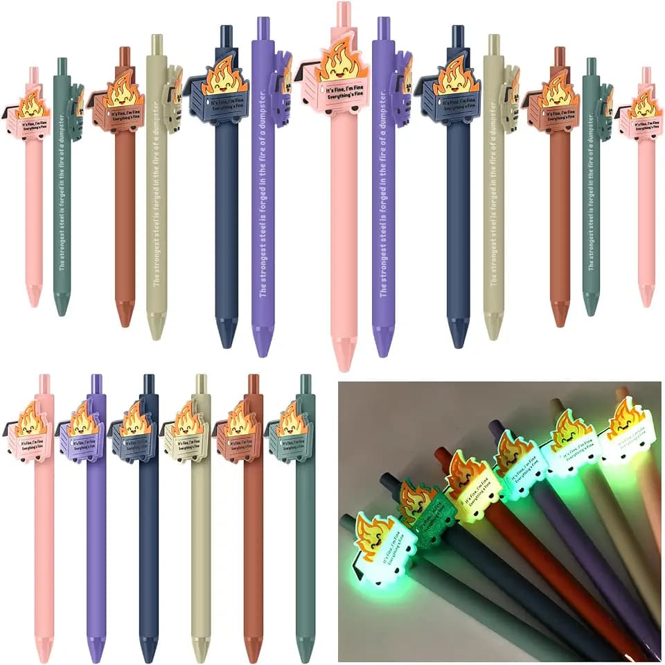 Sayglossy 48 Pcs Dumpster Fire Pens Bulk Luminous Funny Office Gift