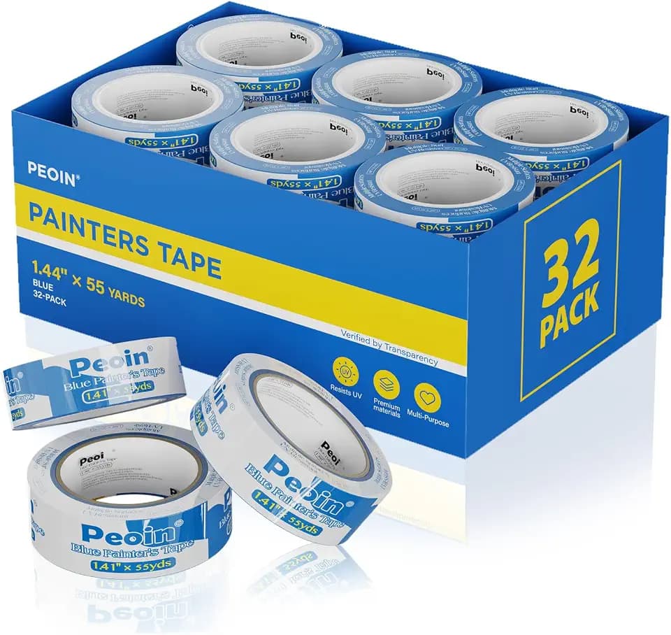 32Roll Blue Painters Tape 1.5 Inch Wide Bulk Masking Paint Tape 1.41inx55yd