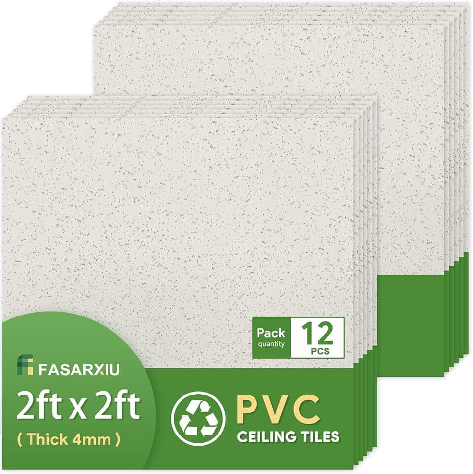 Fasarxiu 2ft x 2ft Printed Pro Ceiling Tiles Waterproof, Washable and Fire-Rated - High-Grade PVC Ceiling Tiles 24"x24" - Easy Drop-in Installation - Case of 12 (48 sq. ft.)