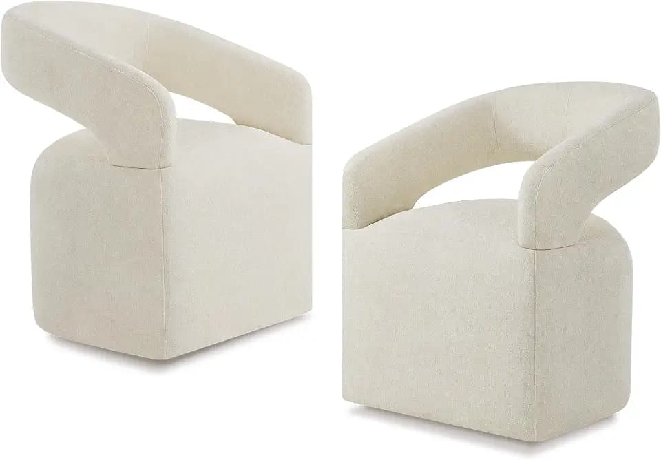 KISLOT Upholstered Dining Chairs with Casters, Modern Barrel Side Armchair with Rollers for Dining Room, Bedroom, Kitchen, Reading Room, Cream Beige, Set of 2