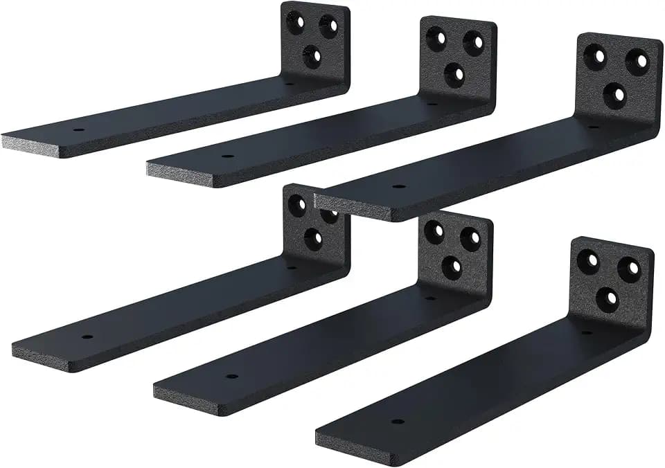 NEODROP 6 Inch Floating Shelf Brackets, Heavy Duty Hidden Bracket for Wall, Mantel, Bookshelves, Black Powder Coated Steel, 6-Pack