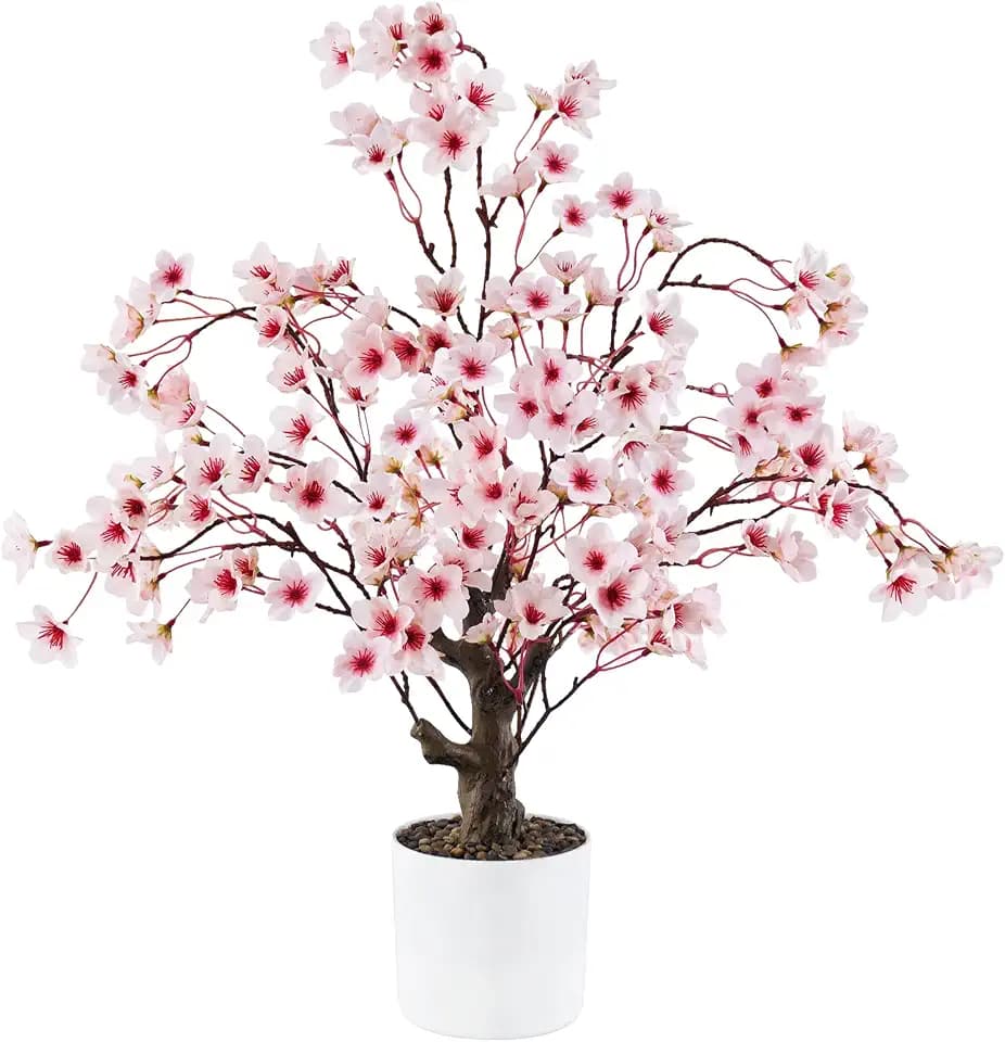 Caxchiling Artificial Cherry Blossom Tree 2FT, Faux Potted Tree Indoor