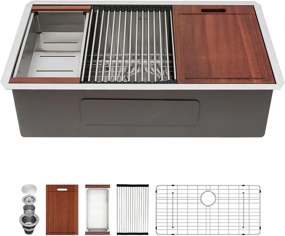Sarlai 32 Kitchen Sink Undermount 32 x 19 Inch Undermount Sink Workstation