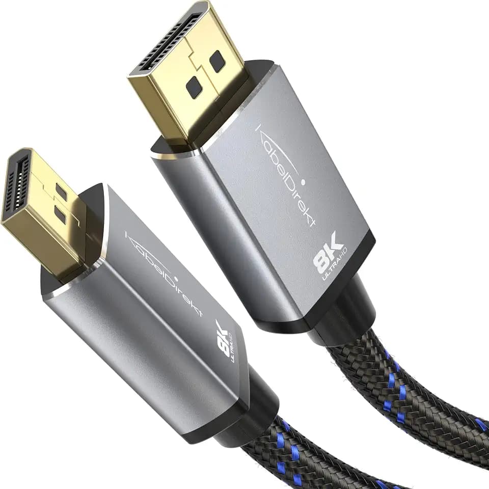KabelDirekt – 8K DisplayPort-Kabel – 1m – v1.4, Metall, Schwarz