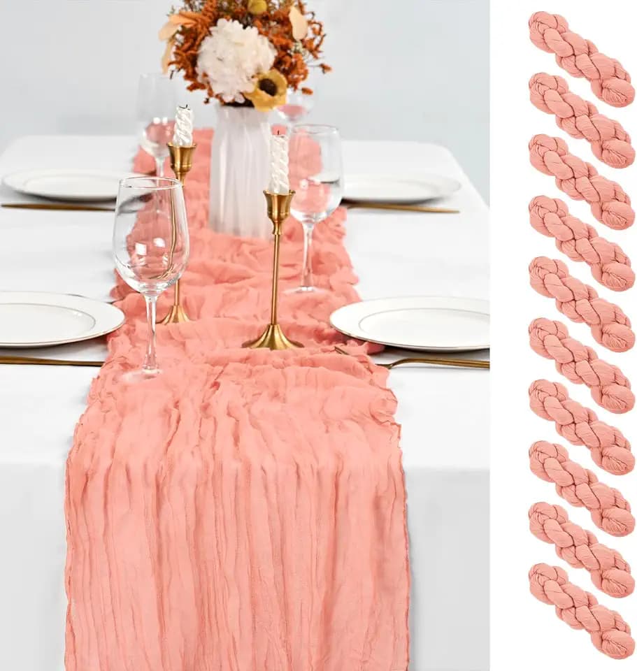 10 Pack Coral Table Runner 10Ft Cheesecloth Table Runner Boho Gauze Cheese Cloth Table Runners Romantic Long Sheer Fabric Table Runners for Wedding Party Bridal Shower