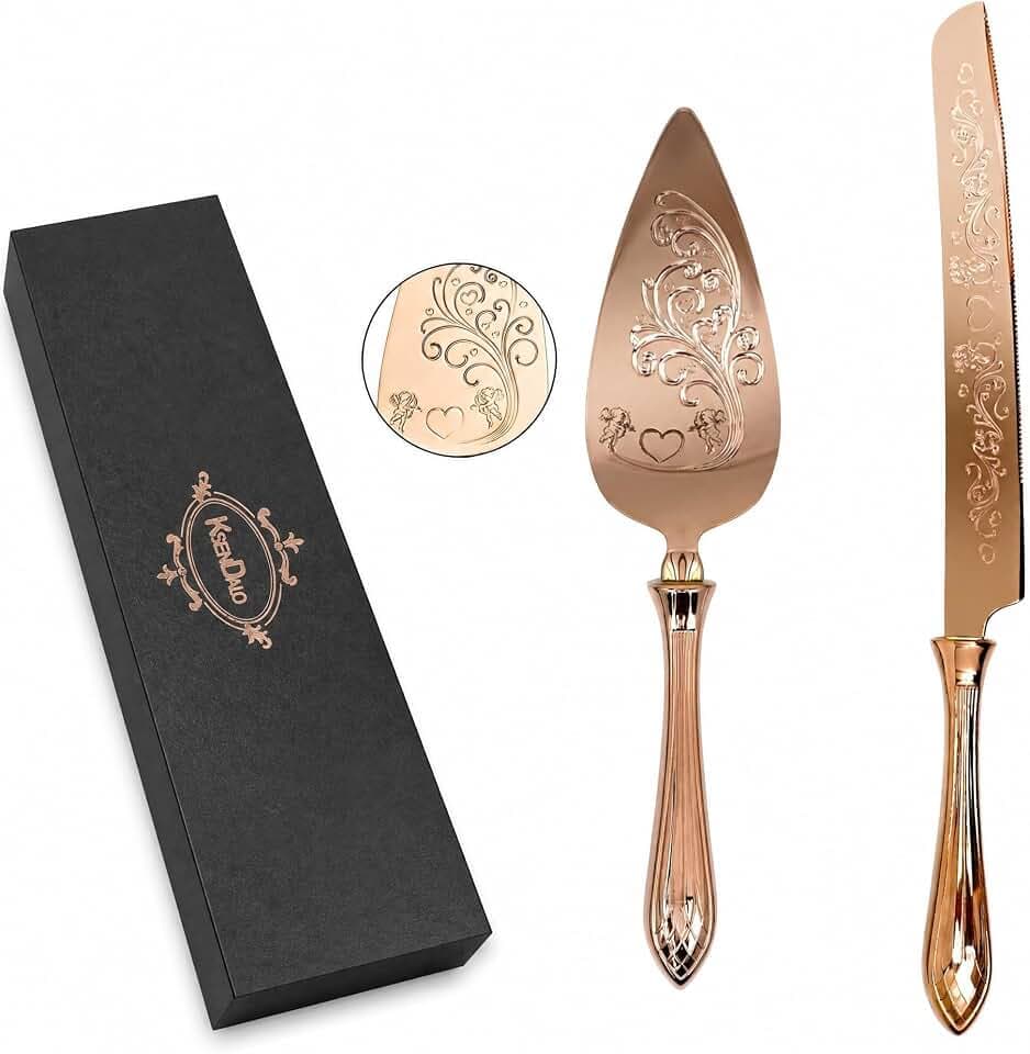 KSENDALO 2 Pcs Elegant Wedding Cake Cutting Set, SUS304 Stainless Steel