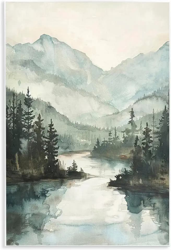 Mountain River View Landscape, 13 x 19 Inch Mounted Print on Wall Plaque
