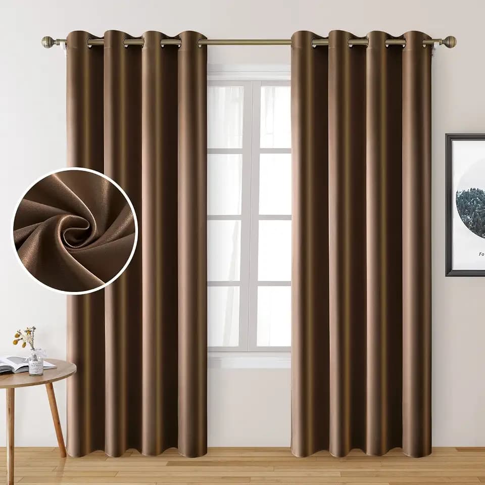 HOMEIDEAS Faux Silk Chocolate Blackout Curtains 52W x 84L 2 Panels