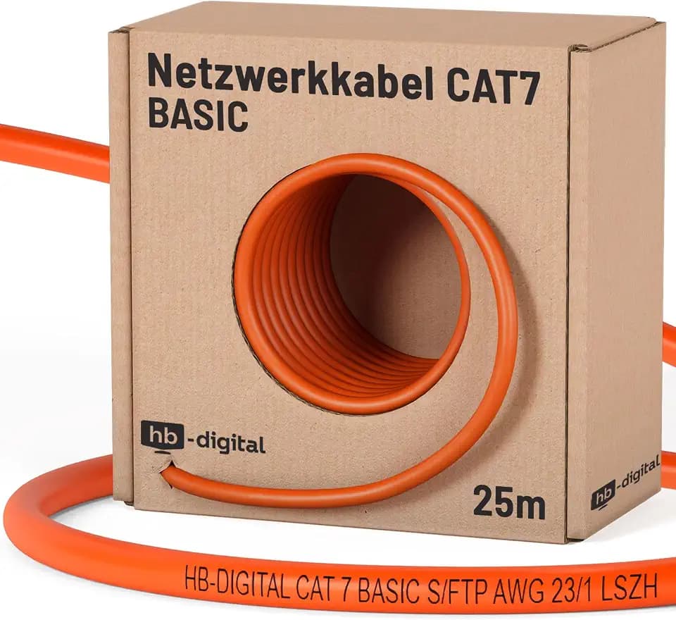 HB-DIGITAL 25m CAT 7 Netzwerkkabel Simplex - Orange