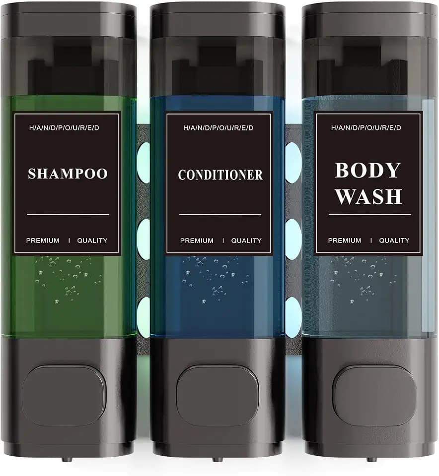 Shampoo and Conditioner Dispenser – Wall-Mounted Shower Soap Dispenser, No-Drill Installation, Lockable, 900 ml Capacity,for Bathroom & Hotel or Airbnb (Gun Gray, 3-Pack)