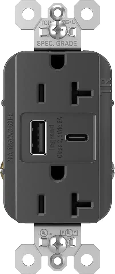 Legrand 20 Amp Tamper Resistant Spec Grade Fast 6.0A USB Type A/C Black
