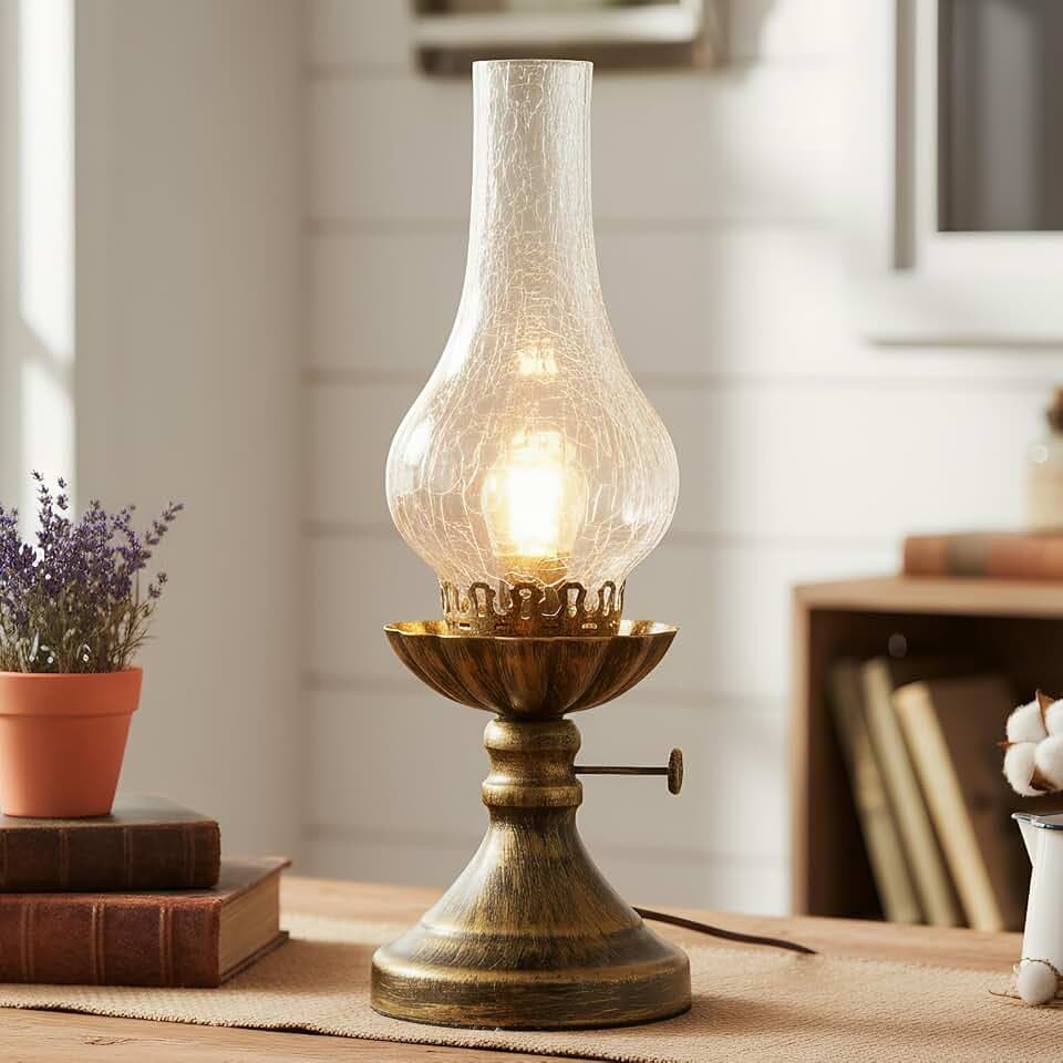 Rustic Lamp,Retro Bedside Lamps with Glass Lampshade,Suitable for Bedrooms, Living Rooms, Bars, Restaurants, Farmhouses, Kitchens,Bulb Included (Brass-Transparent Glass)