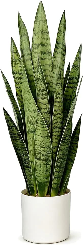 2.3FT Fake Snake Plant 27in Sansevieria Potted Plant in White Pot
