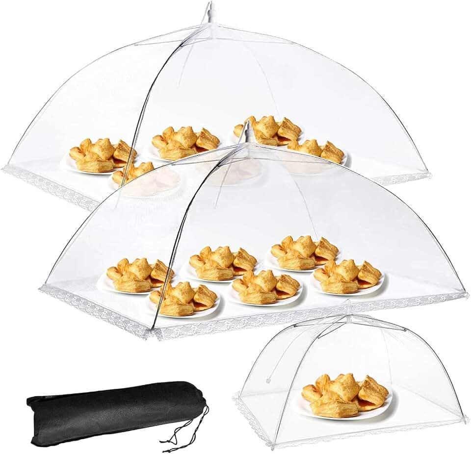 2 Pack Extra Large Food Tents SPANLA 41"X27" Pop-Up Mesh Food Covers for Outdoors with 1 Standard (17"X17") Food Cover, Reusable and Collapsible Food Nets Outside BBQ Party Supplies
