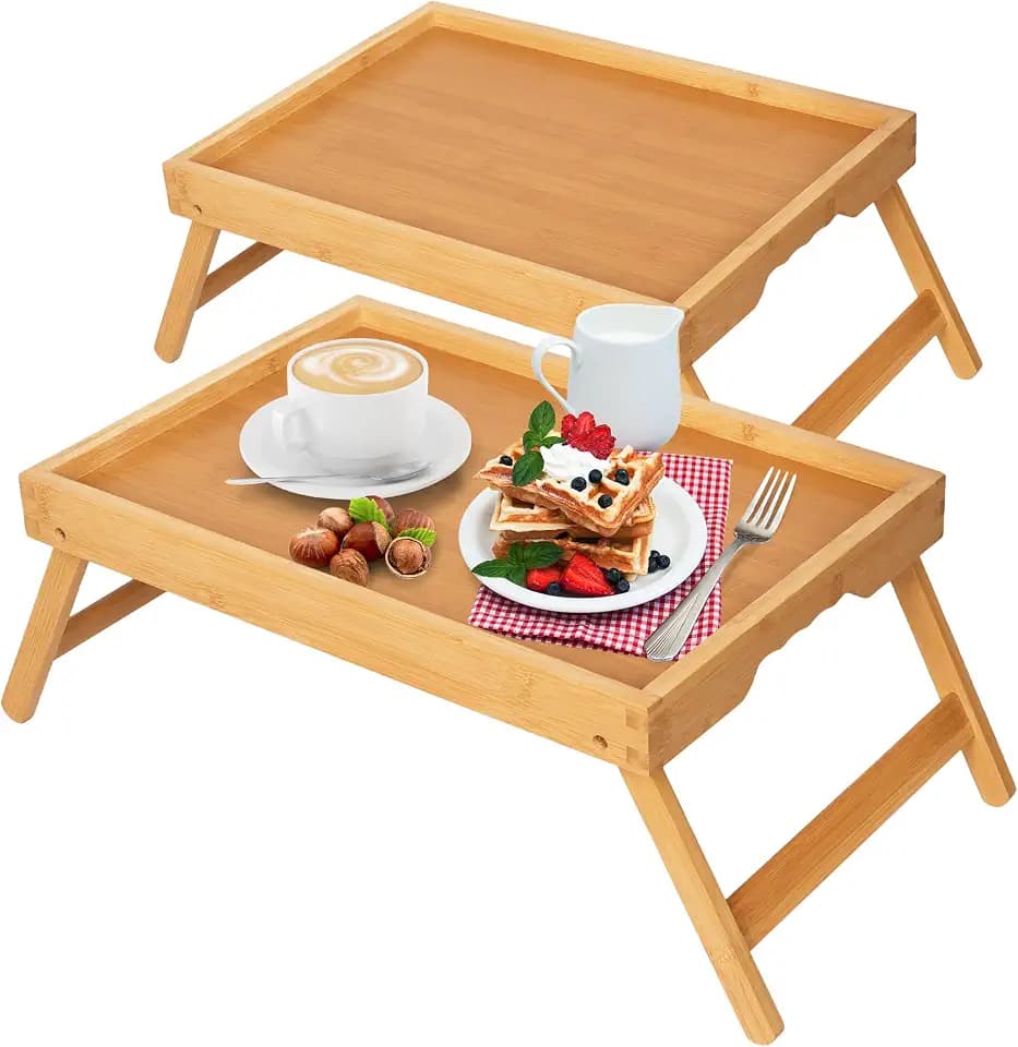 Artmeer FSC 100% Bamboo Bed Trays, Medium, 2-Pack, Natural