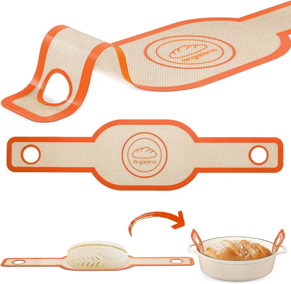 Angadona Silicone Bread Sling Oval. Non-Stick & Easy Clean Reusable Oval Silicone Baking Mat for dutch oven. With Long Handles Sourdough Bread Baking mat tools supplier Liner (Orange)