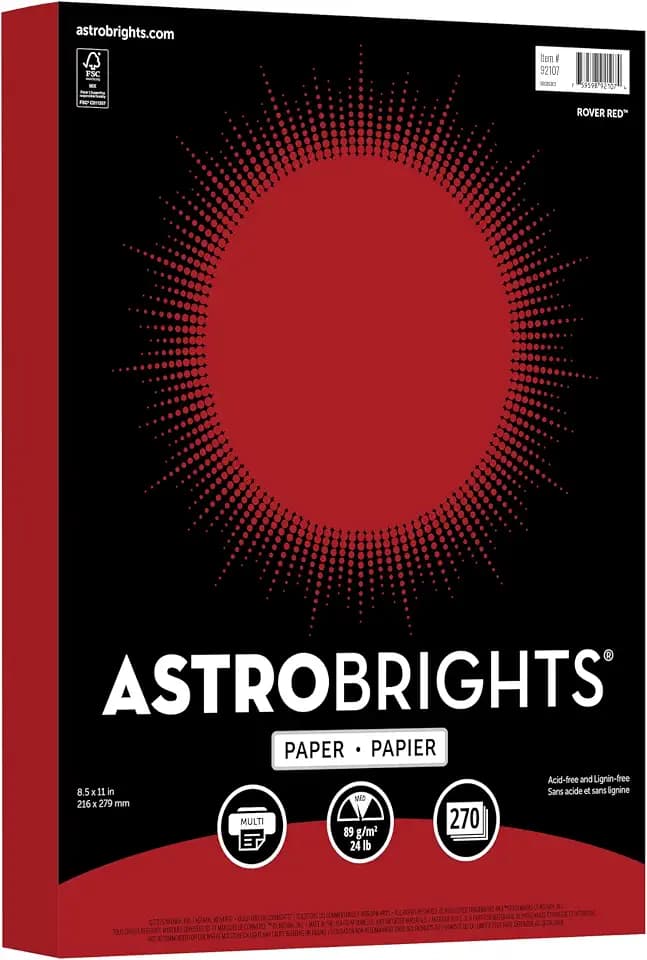 Astrobrights Rover Red, Crafting Paper, 24 lb Premium Paper, 8.5" x 11", Perfect for Cards, DIY Arts & Crafts (270 Sheets)