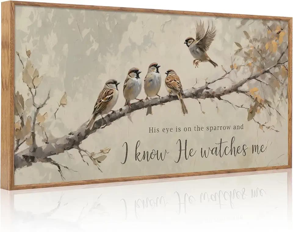 Aurlan His Eye Is On The Sparrow Framed Canvas Wall Art 40x20 Inch