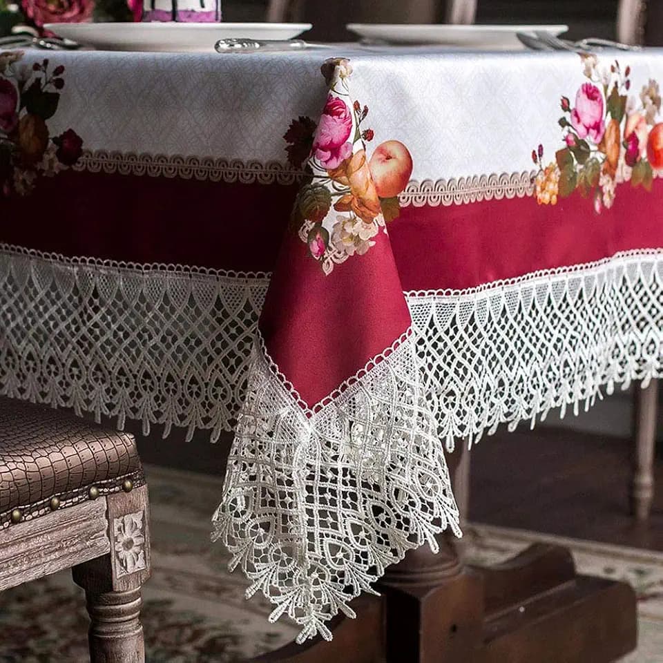 ARTABLE Burgundy Lace Tablecloth Rectangle Vintage Holiday Decor 52x70Inch
