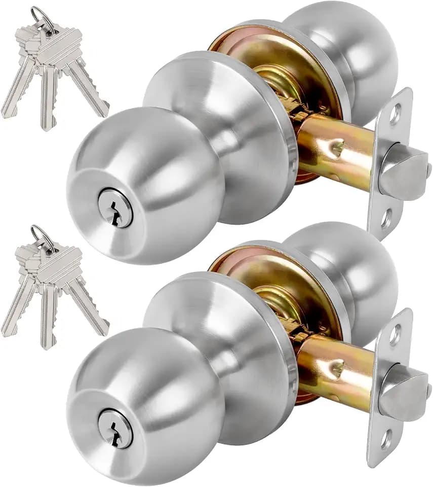 Keyed Entry Door Knob with Lock, Door Lock with Key, Satin Nickel