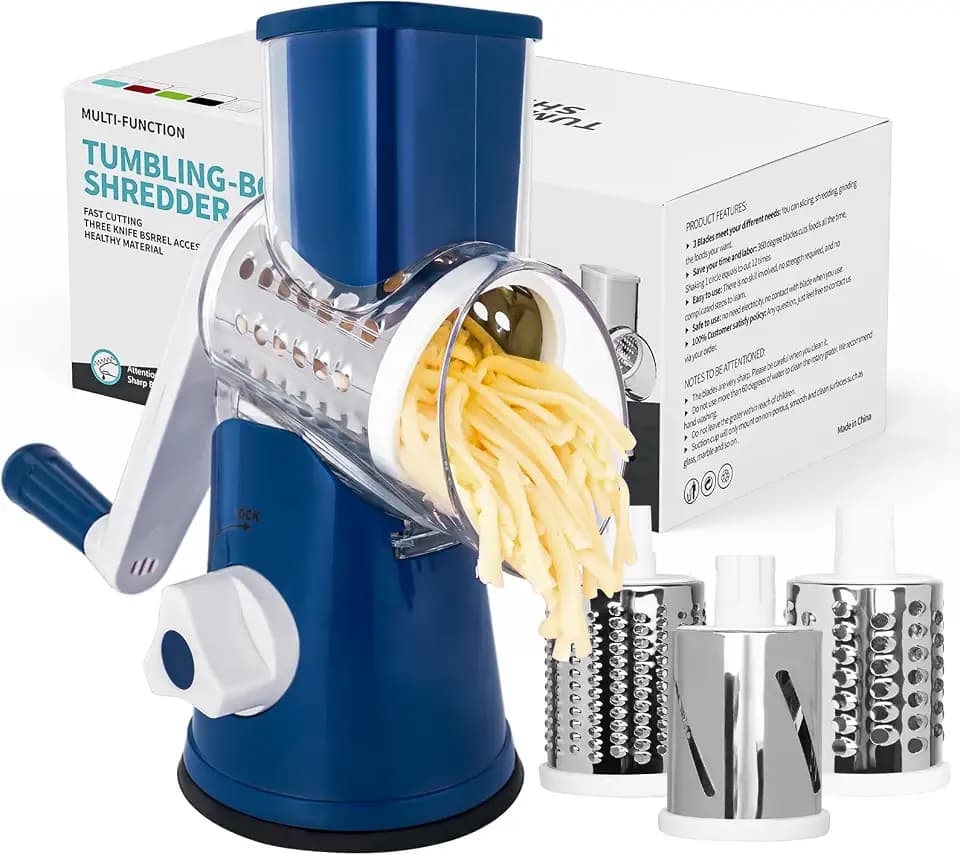 X Home 3‑Blade Rotary Cheese Grater for Kitchen, Dark Blue
