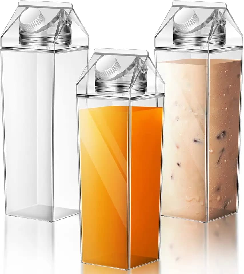 Remerry 3 Pcs Milk Carton Container, Square Acrylic Plastic Clear