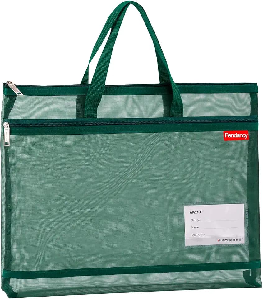 Pendancy Dark Green Folder Bag with Handle, Fits A4 Paper, Mesh Pouch